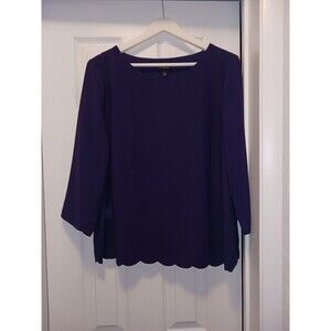 Talbots Women's Top Blouse Purple Size L Open Back Long Sleeve Crew Neck
